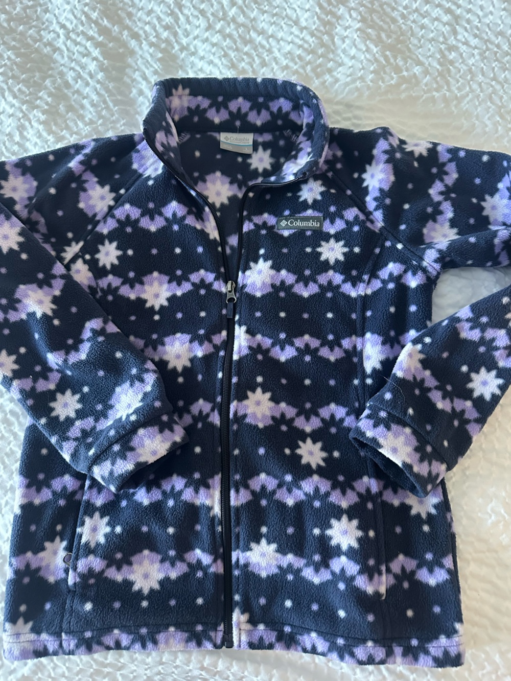 Patagonia Kids Navy and Light Purple Star Pattern Fleece Jacket